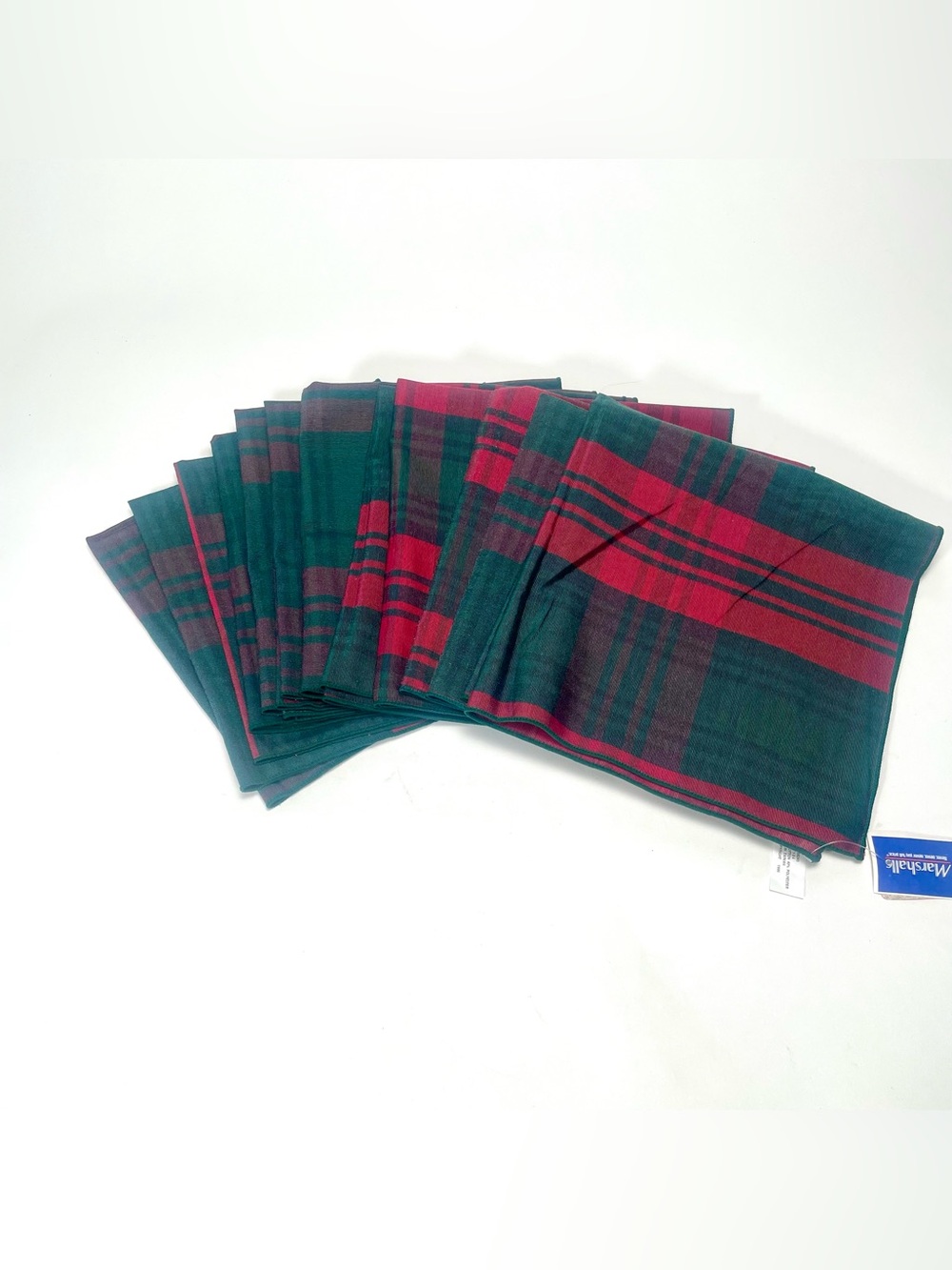 Vintage Red Green Plaid Cloth Napkins Set of 12 Christmas Holiday Linens 18"